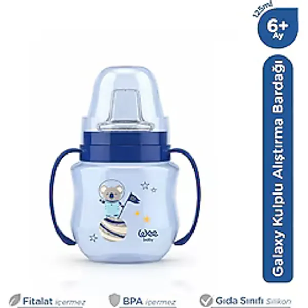 Wee Baby Galaxy Kulplu Alıştırma Bardağı Bebek Suluk 125 Ml 6+ Ay Mavi