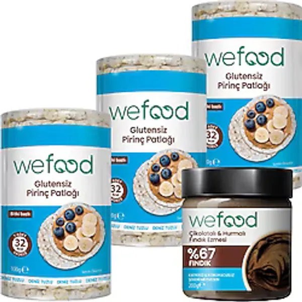 Wefood Çikolatalı Hurmalı Fındık Ezmesi 200 gr + Wefood Glutensiz Pirinç Patlağı 100 gr 3'lü
