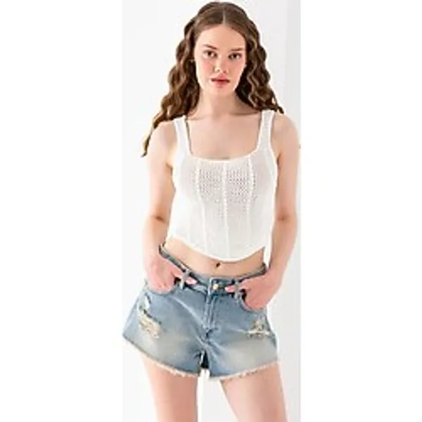 Wega Moda Hasır Desenli Askılı Crop Top, Body, Şık Rahat plaj giyim, kolsuz t-shirt Krop, Askılı Krop, Top