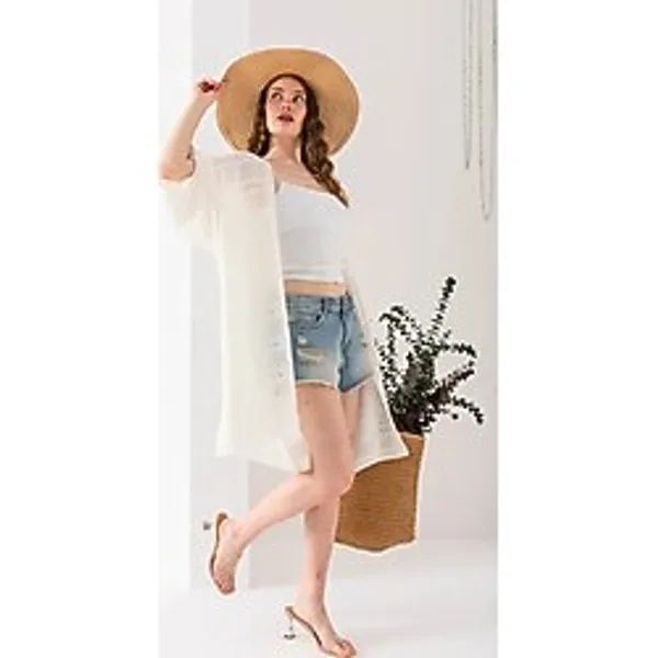 Wega Moda Lofta Örme Pamuk Pareo Plaj Hırkası Kimono, Kimono, Bikini Üstü Pareo, Plaj Giyim, Pareo, Bikini Üst