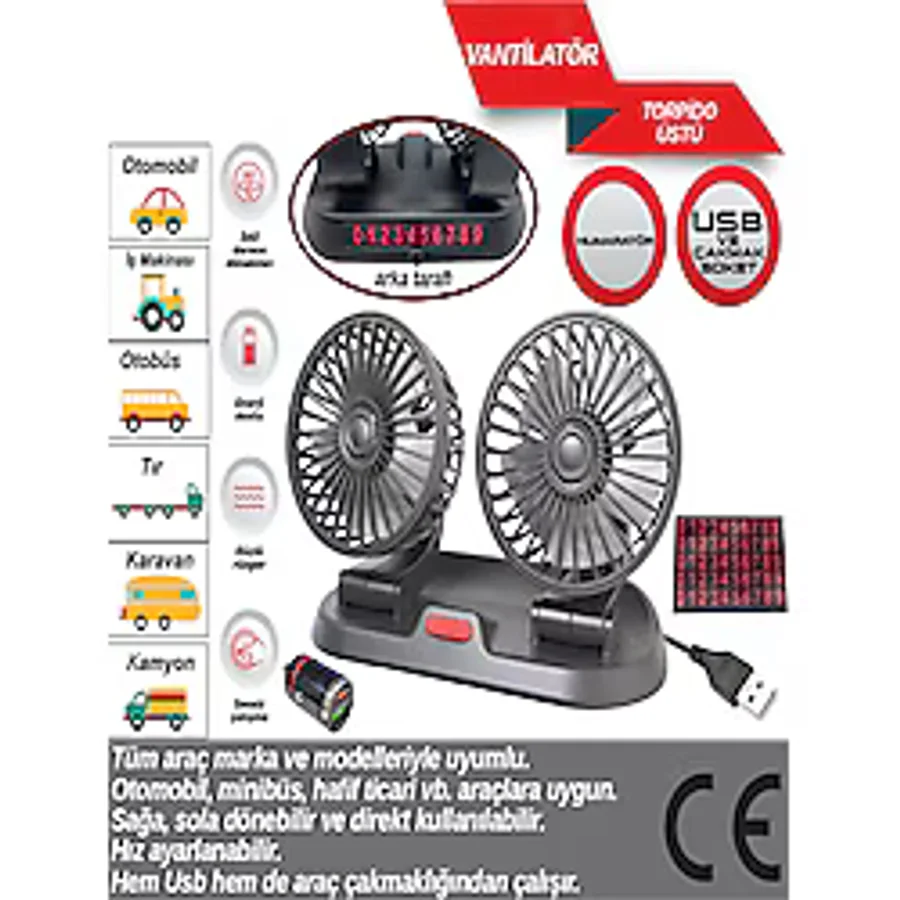 WEHHLER Iveco Turbostar 1991-1994 İkili Vantilatör 360 Dönerli Çakmaklık Ve Usb Girişli Fan
