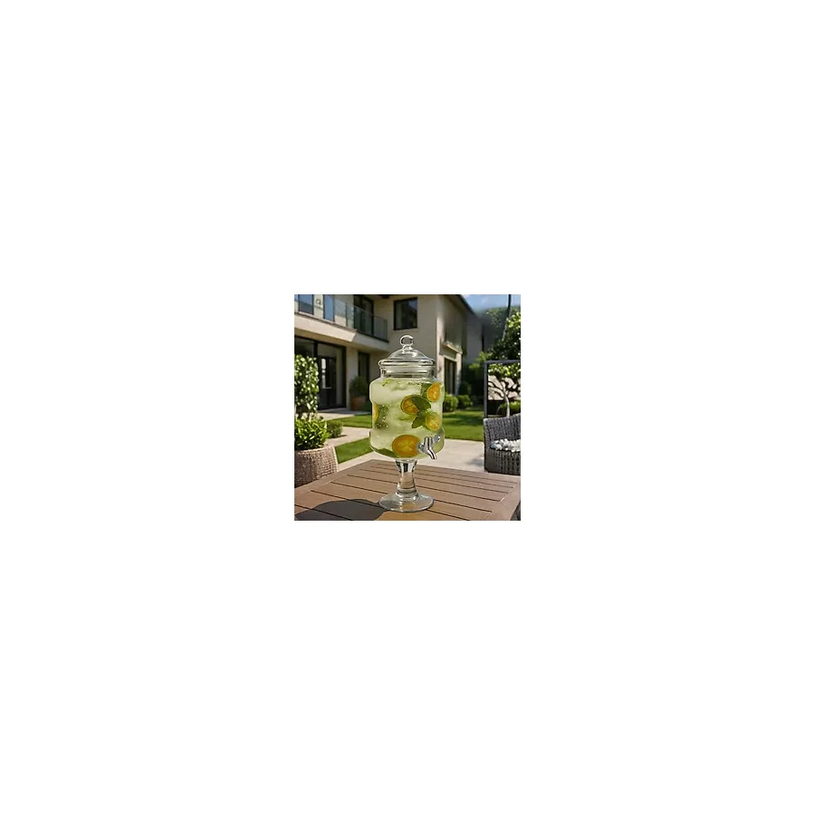Welcomein 5.5 Litre Ayaklı Cam Sebil - Musluklu Içecek Dispenseri Limonata, Detoks, Aromalı Su Sunumluk - Şeffaf - 5,5 lt