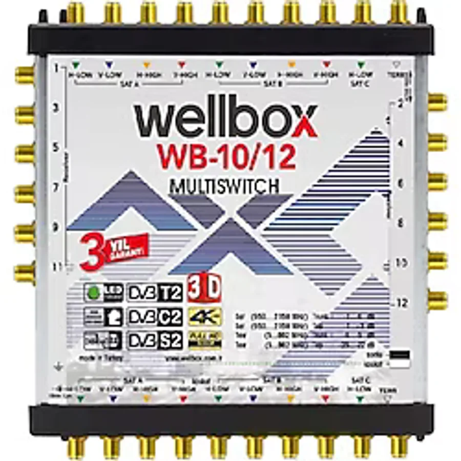 Wellbox 10/12 Yüksek Sinyal Toplama Özellikli 12 Daireli Merkezi Uydu Santralı Adaptör Dahil Multiswitch