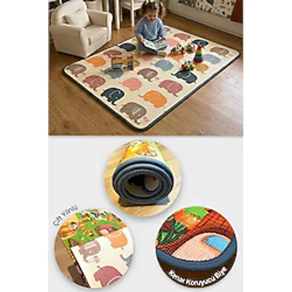 Wellgro 140x100 cm Çift Taraflı Rulo Oyun Matı