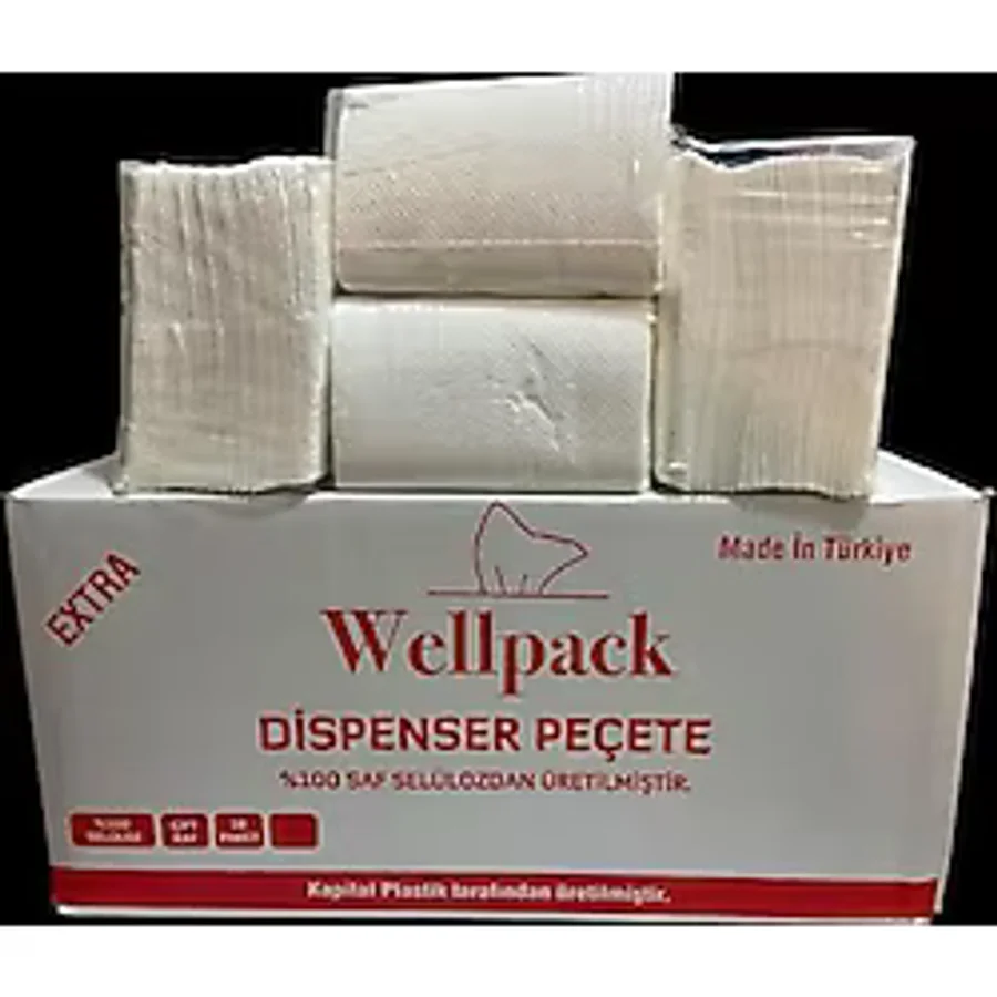 Wellpack Dispenser Peçete, 100% Saf Selüloz, Çift Kat, 18 Paket, Made in Türkiye,Ekstra Büyük Boy 200 Yaprak,18 Paket İçerir