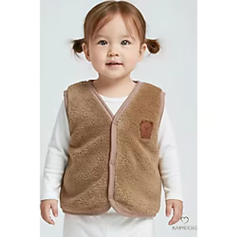 Welsoft Kız Bebek Çocuk Çıtçıtlı Yelek Yumuşak Dokulu,Ayıcık Armalı,Peluş Bebek Yeleği 6-36 Ay