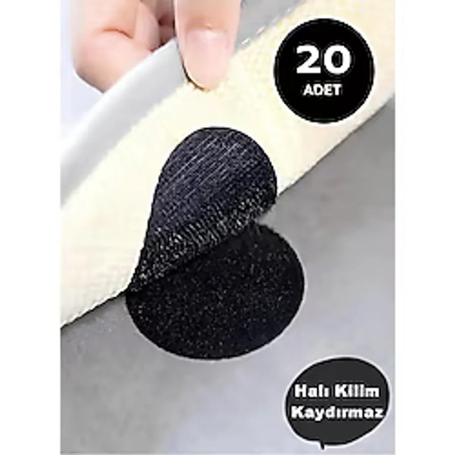 Wenter 20'li Halı Kilim Koltuk Örtüsü Sabitleyici Kaydırmaz Cırt Yıkanabilir Kendinden Yapışkanlı Ped - Siyah