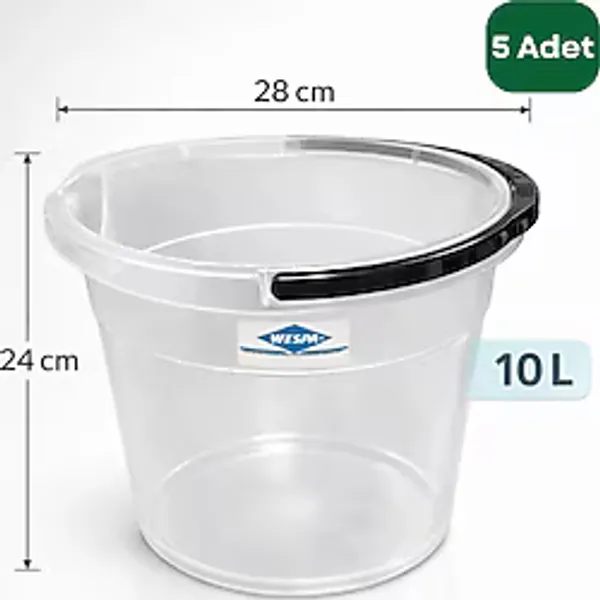 Wespa 5 Adet x 10 Litre Şeffaf Temizlik Kovası - Saplı, Dayanıklı Plastik Kova