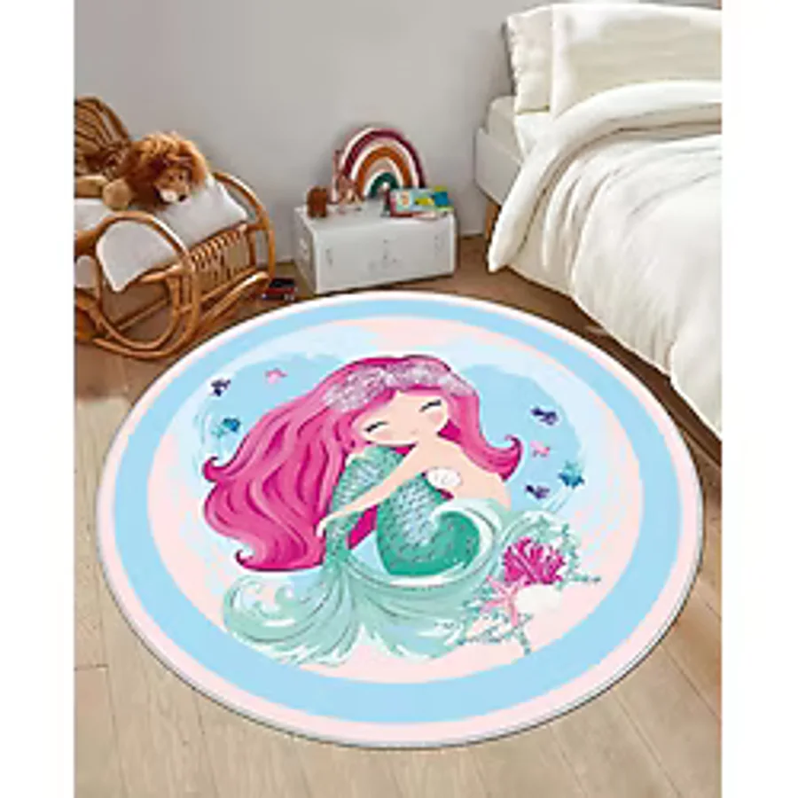 West Home Makinede Yıkanabilir Kaymaz Taban Leke Tutmaz Yuvarlak Çocuk Halısı Oyun Matı