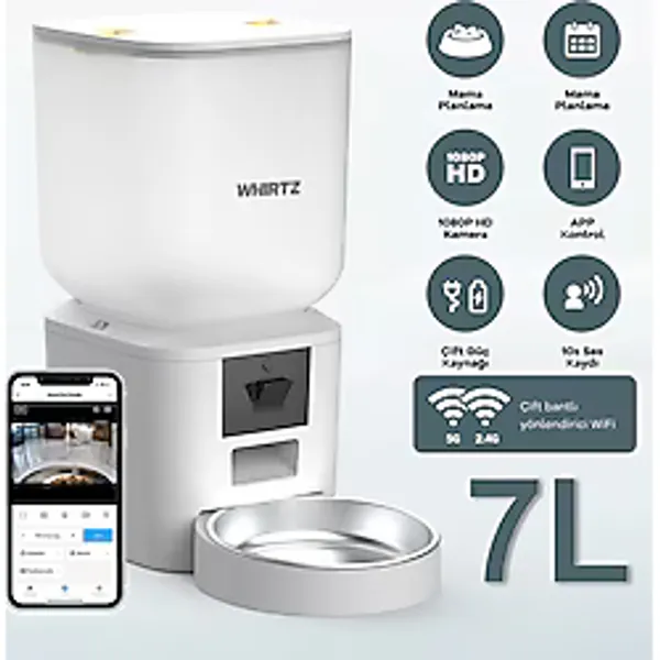 Whirtz Akıllı Otomatik Mama Kabı 7L Ve Su Pınarı 4L Gri 2'li Pet Ürünleri Seti