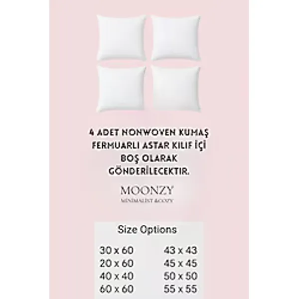 White Guard Fermuarlı Kırlent Iç Astarı , 4 Lü Pakette , 8 Farklı Ebat Seçeneği - Beyaz - 43 x 43