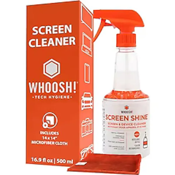 WHOOSH! Büyük Ekran Temizleyici Sprey ve Silme - 19.5 oz + 1 Mikrofiber Bez Silme - TV, Araba, Bilgisayar, Dizüstü Bilgisayar, MacBook, iPad, Telefon, Kamera, Dokunmatik Ekran için - Endüstriyel