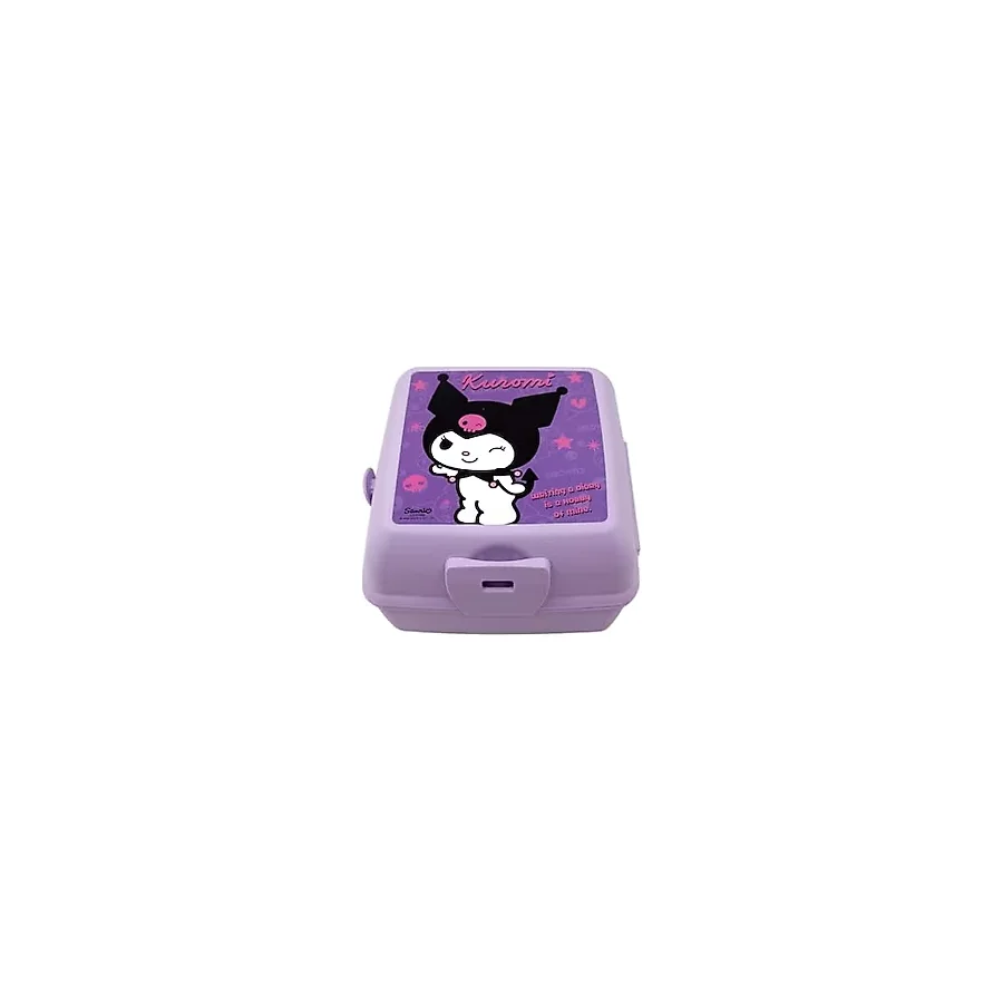 Wiggle Kuromi Temalı Lisanslı 4 Bölmeli Plastik Çocuk Beslenme Kutusu - Yemek Saklama Kabı Kaşık ve Çatallı (Lila-2)