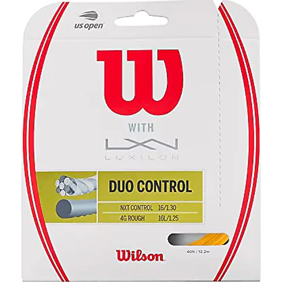 Wilson Tenis Raketi İpi, İkili Kontrol, 40 ft, Luxilon 4G Kaba ve Wilson NXT Kontrolü, Altın/Şeffaf/Doğal, Üniseks, WRZ949720
