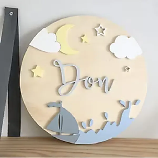 Windly Concept Isimli Kapı Süsü Bebek Odası Çocuk Odası Dekoru 30 Cm Mavi