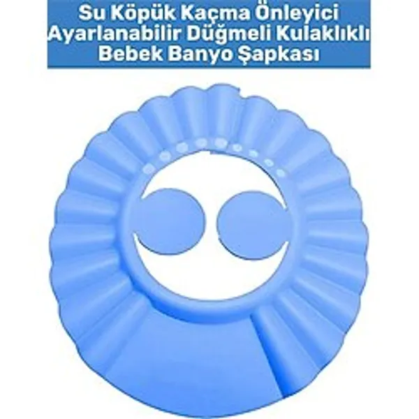 Wintoup Premium Sağlıklı Malzeme Su Köpük Kaçma Önleyen Ayarlanabilir Düğmeli Kulaklıklı Bebek Banyo Şapkası