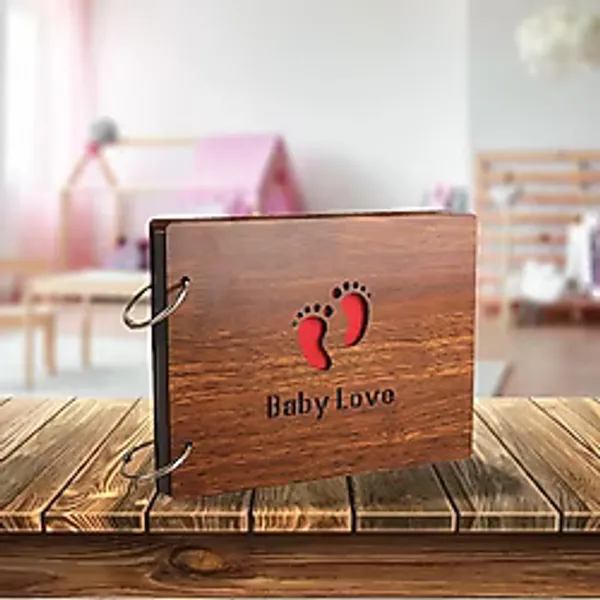 Wolawood Ahşap Baby Love Fotoğraf Albümü Özel Tasarım, Doğal Kapaklı, Bebek Anı Defteri, Hatıra Hediye Albüm