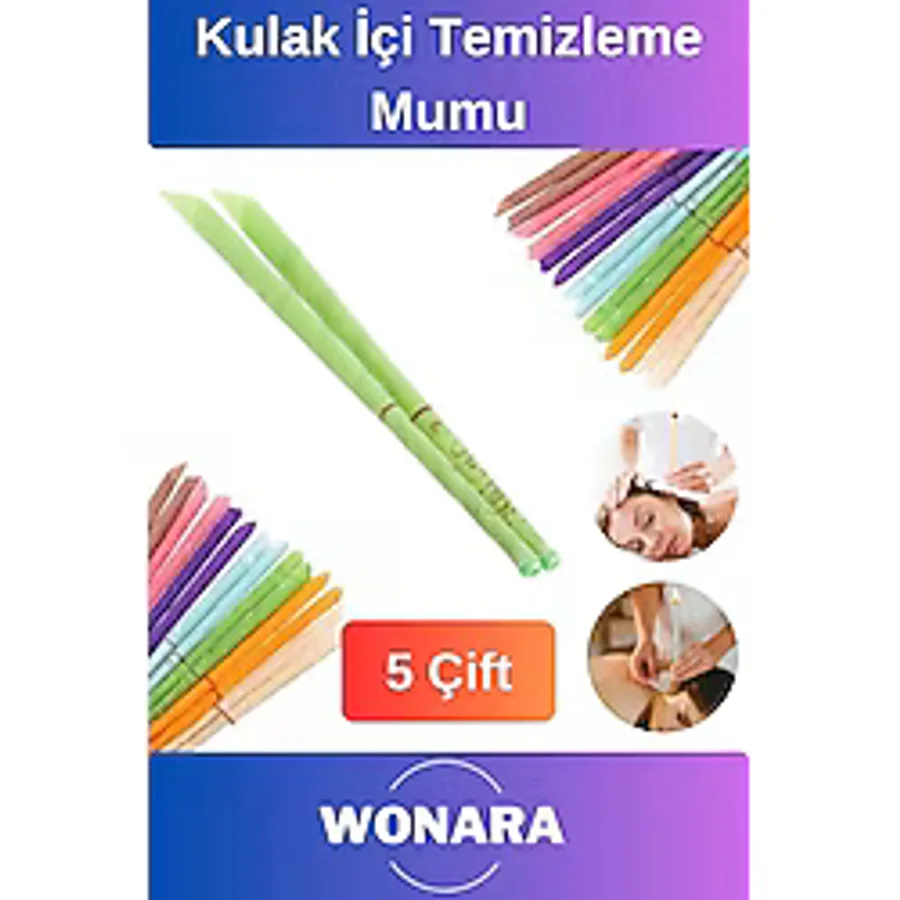 Wonara Pratik Doğal Organik Kulak Temizleme Mumu - Buşon ve Dış Kulak İçi Bakımı İçin 5 Çift Koni Çubuk
