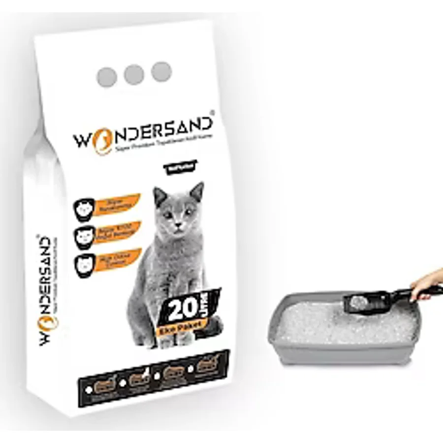Wondersand Aktif Karbonlu İnce Taneli 20 lt Beyaz Bentonit Kedi Kumu