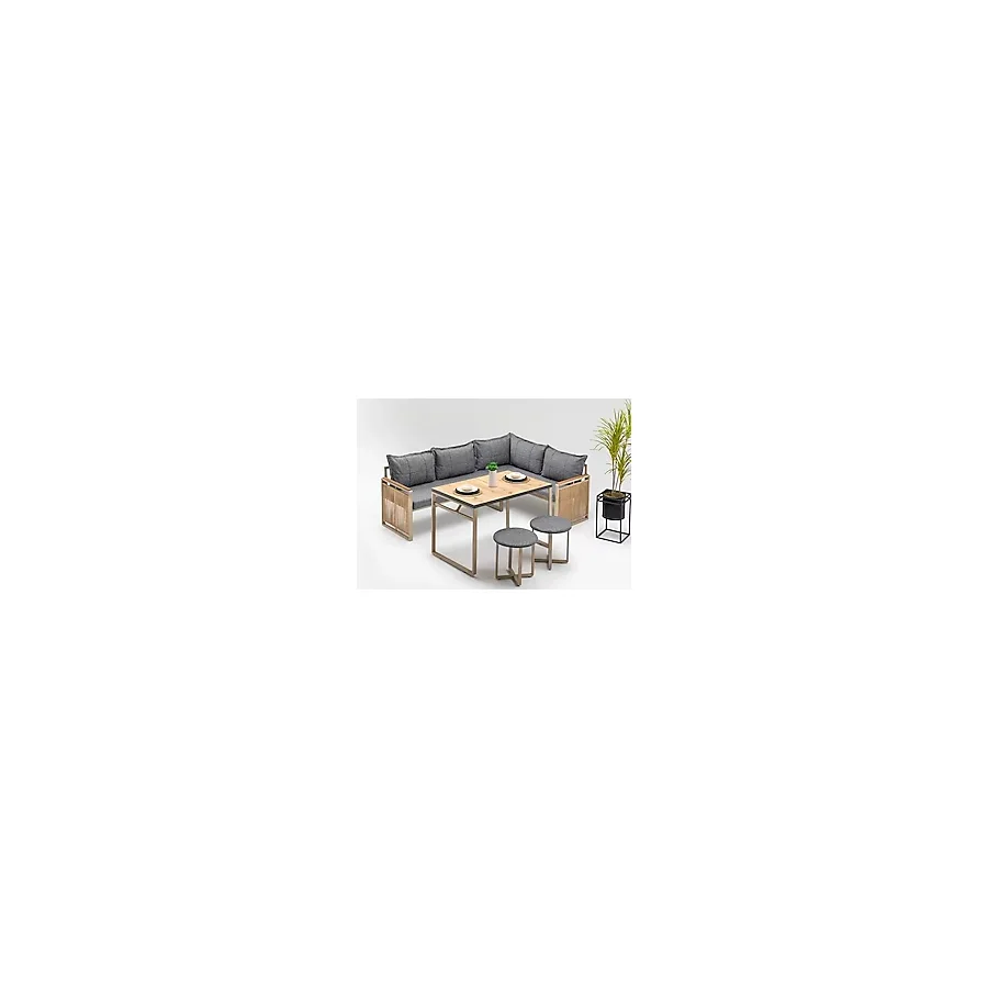 Wood House MONİSA (MASA VE PUFLU) KÖŞE TAKIMI GRİ-KAHVE (BALKON-BAHÇE-MUTFAK)