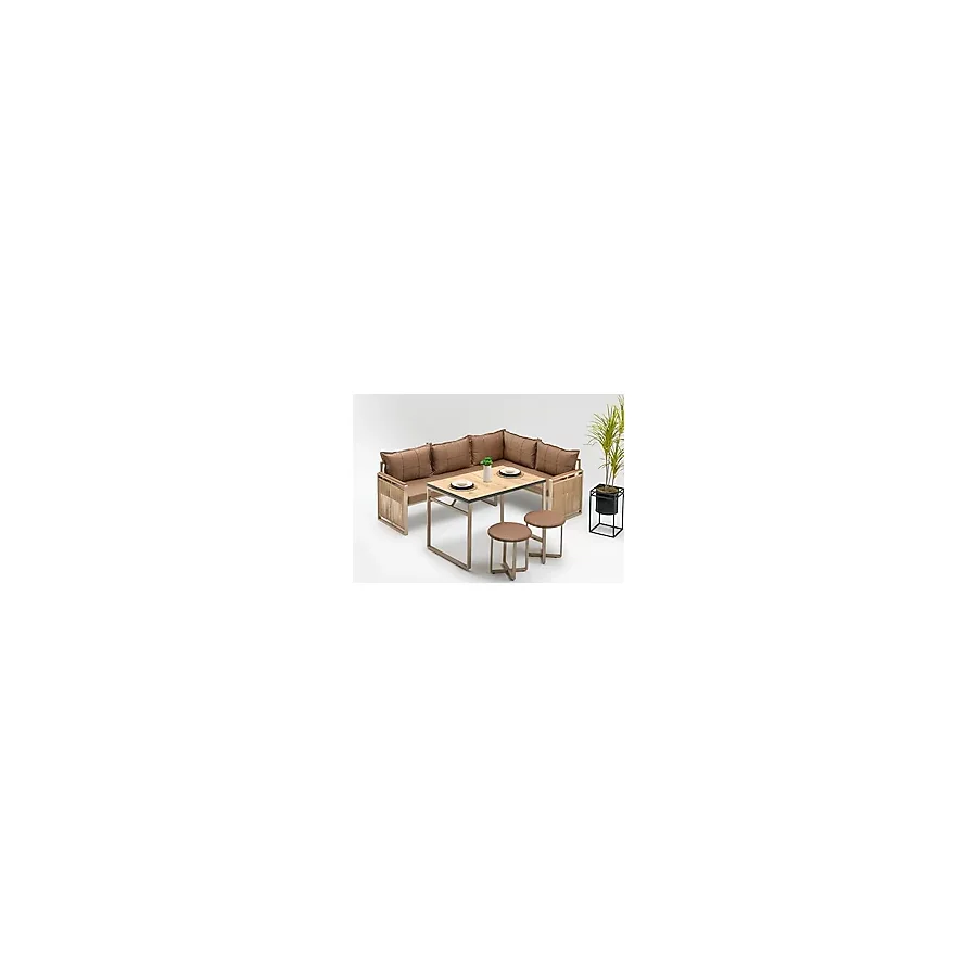 Wood House MONİSA (MASA VE PUFLU) KÖŞE TAKIMI KAHVE-KAHVE (BALKON-BAHÇE-MUTFAK)
