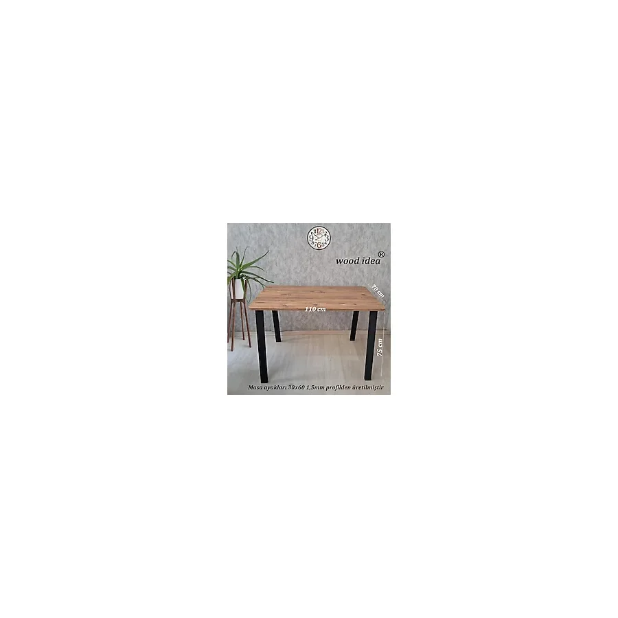 Wood İdea 70X110 cm Özel Tasarım Metal Ayaklı Salon Yemek Masası Çalışma Masası - Atlantik Çam