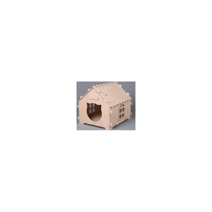 Wood-Y Ahşap Kedi Kulübesi (37cm x 47,5cm x 41,17 cm) 0,9mm Huş Ağacı Marin Kontraplak, İsimlik Hediyeli, Ham veya Boyanmış Tercih