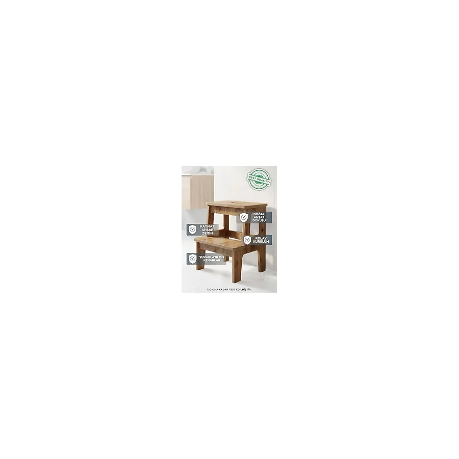 Wooden Factory 2 Basamaklı Ikae Ahşap Tabure Çocuk Banyo Wc Lavabo Merdiven Yükseltici