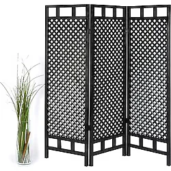 Woodensa Ahşap Paravan Seperatör Oda Bölücü Ayırıcı 3 Kanat Siyah - Yükseklik 160 cm ,Genişlik 150 cm - Ahşap - Siyah