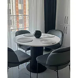 woodywood 103 Cm Dizayn Özel Tasarım Yuvarlak Siyah Yemek Masası Balkon Mutfak Masası Çalışma Ofis Masası