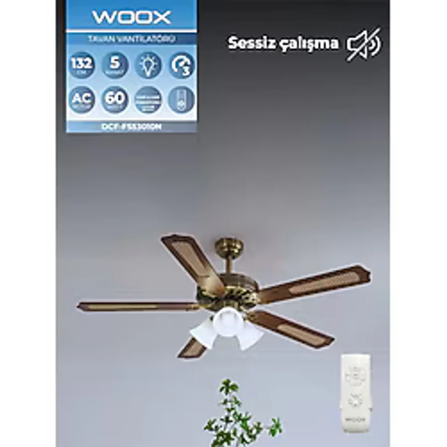 Woox İleri Geri Fonksiyonlu 5 Kanatlı Fan ve Işıklı Uzaktan Kumandalı Tavan Vantilatörü, Sessiz Çalışma