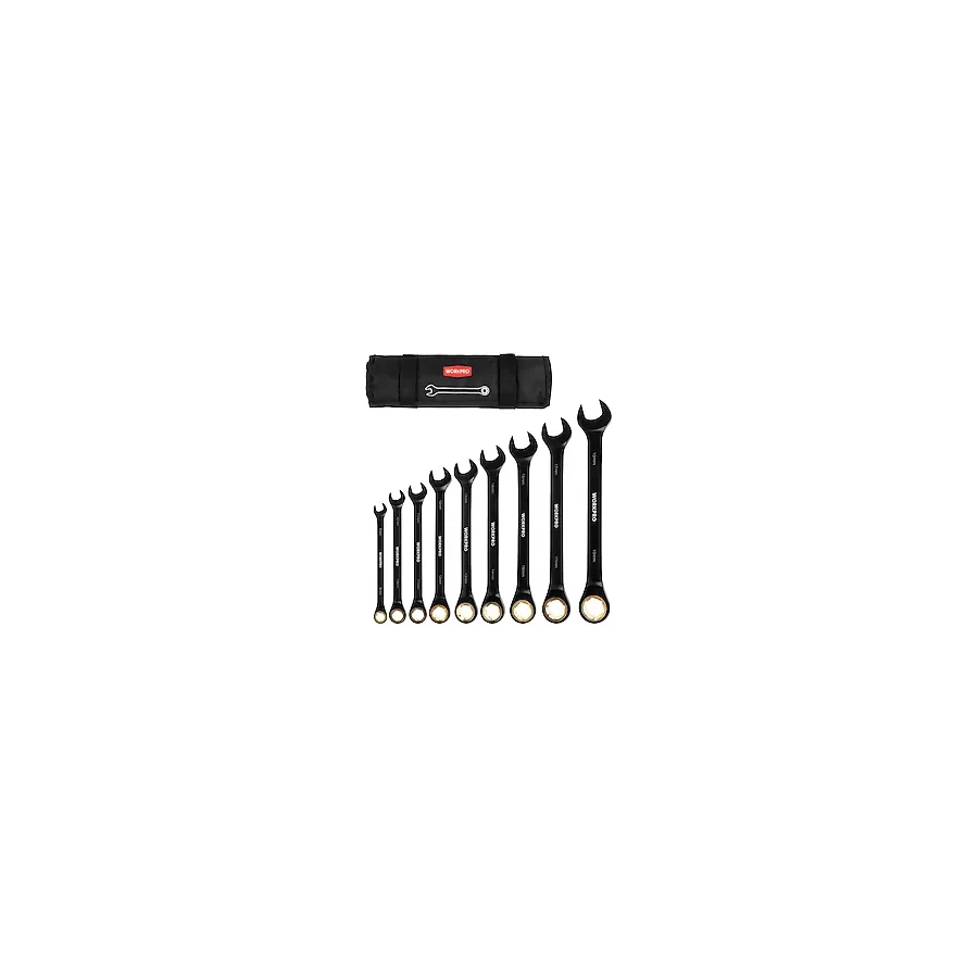 WORKPRO WP202602 8-19mm 9 Parça CR-V Profesyonel Cırcır Kombine Anahtar Takımı + Bez Taşıma Kılıfı