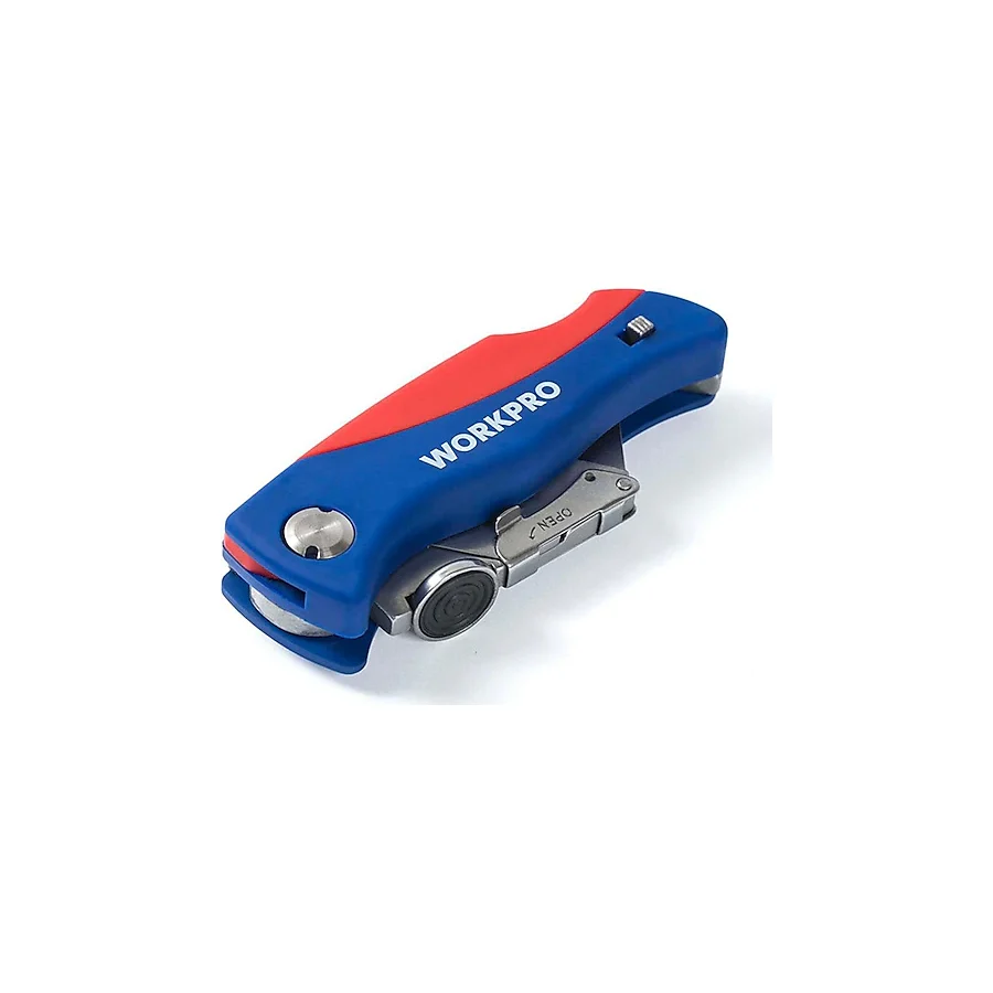 Workpro WP211006 Paslanmaz Çelik Gövde Katlanır Rötuş Maket Bıçağı + 6 Adet Yedek Bıçak