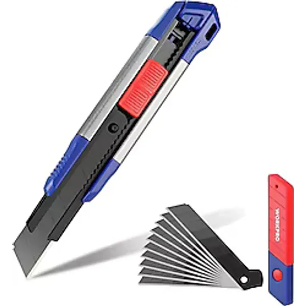 Workpro WP212022 18 mm Ağır Hizmet Tipi Maket Bıçağı + 10 Adet Yedek Bıçak