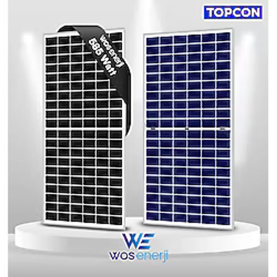 WOS ENERJİ Wos Enerji 585w Watt Güneş Paneli Half-cut Topcon Çift Cam Solar Panel (ÇİFT YÖNLÜ)