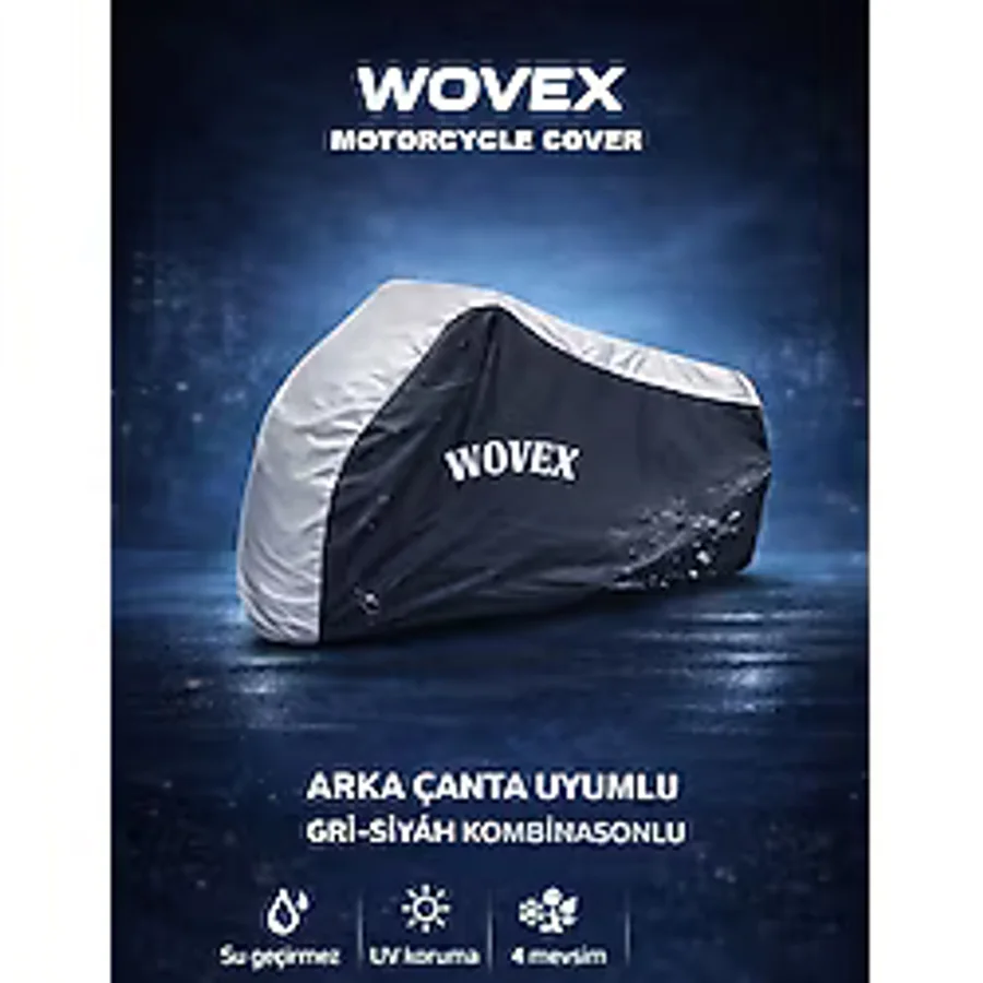 Wovex Honda ile Uyumlu Pcx 125 Motosiklet Brandası Gri-Siyah Kombinasyonlu Arka Çanta Uyumlu Motor Branda