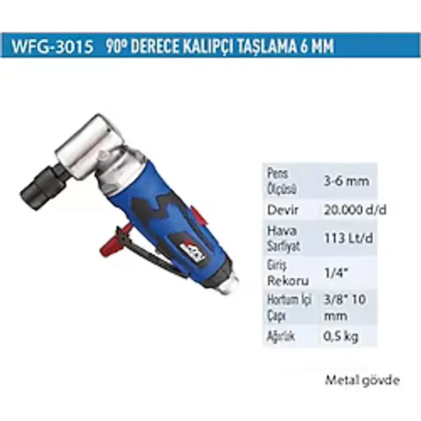 Wufu Havalı 90 Derece Kalıpcı Taşlama 6 mm Metal Gövde WFG3015