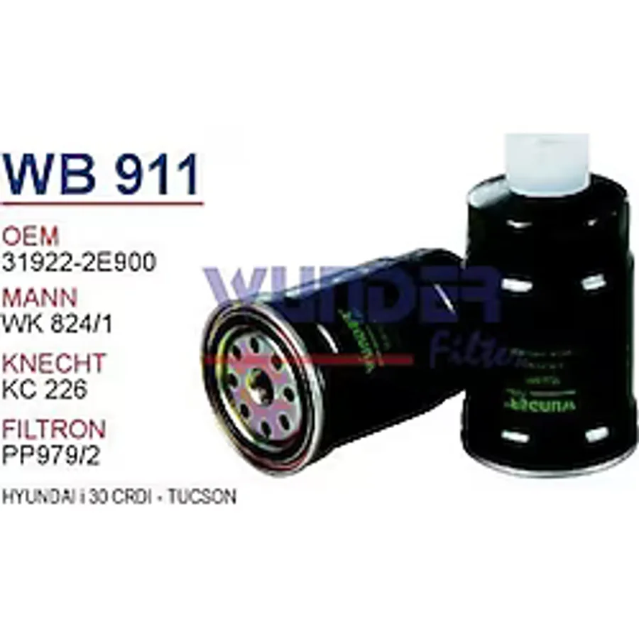 WUNDER WB911 Mazot Filtresi Accent Era Getz I10 08- I20 I30 08- Ix35 Santafe 00-05 Tucson 04-10 Starex H1 08- H1