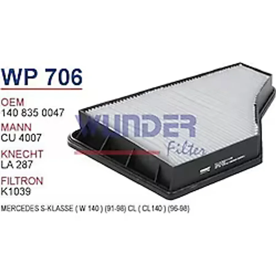 WUNDER WP706 POLEN FİLTRESİ - MERCEDES 140 KASA S KLASS