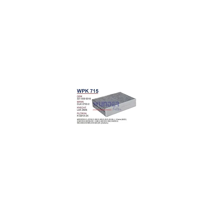 WUNDER WPK715 POLEN FİLTRESİ - MERCEDES 221 KASA S320 - S350 CDİ