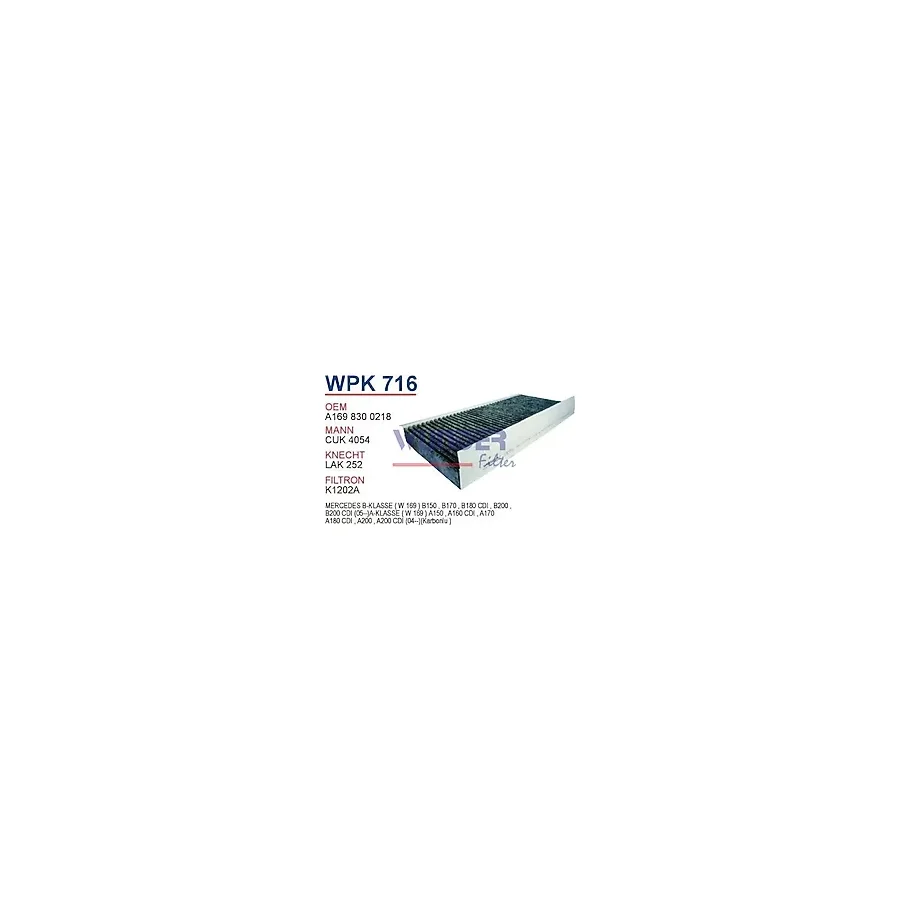 WUNDER WPK716 POLEN FİLTRESİ - MERCEDES A KLASSE(W169)- B KLASSE