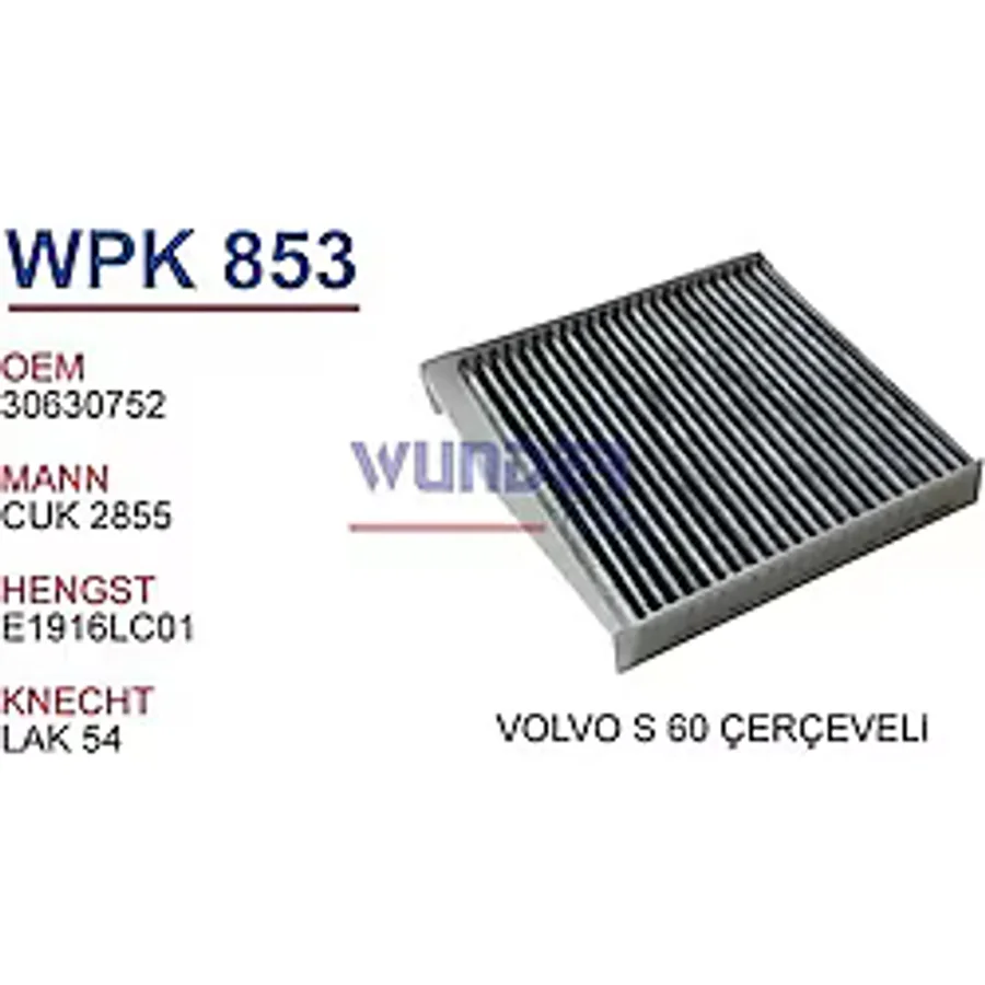 WUNDER WPK853 POLEN FİLTRESİ - VOLVO S 60