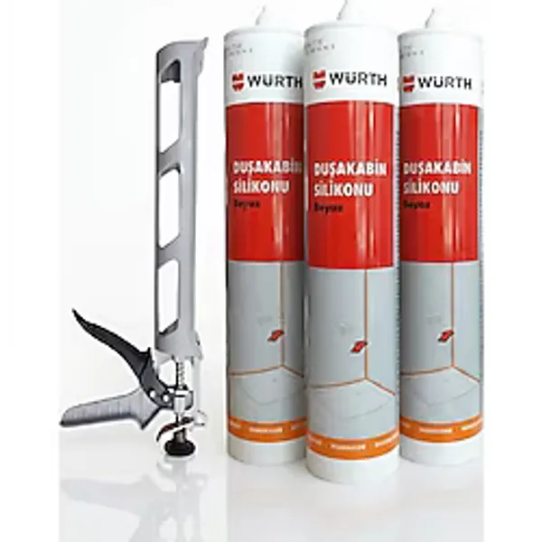 Würth Duşakabin Silikonu Beyaz Su Geçirmez ve Sızdırmaz 310 ml + Silikon Tabancası - 3 Adet