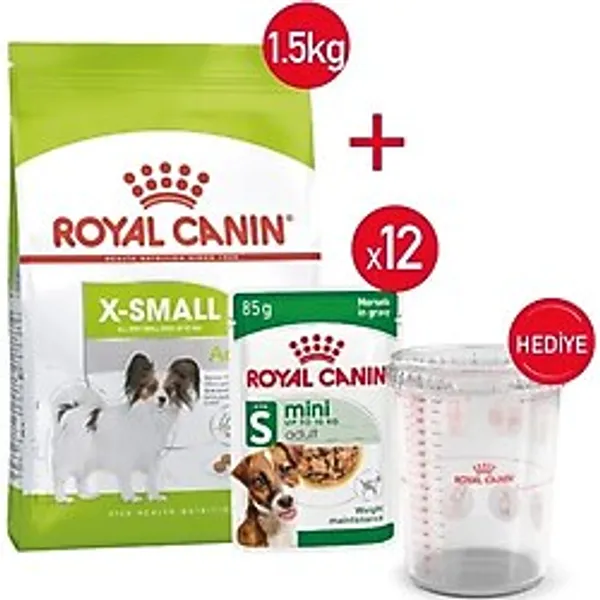 X-small Yetişkin Köpek Maması 1,5 Kg+Yaş Mama 12x85+Ölçü Kabı