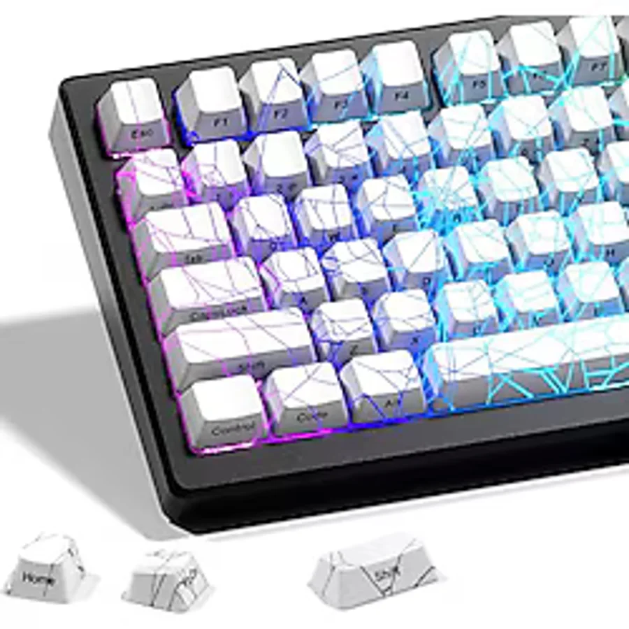 x XVX Shine Through Keycaps w/IMD Tech, Özel Örümcek Web Keycaps 60 75 Yüzde 100, Beyaz Tuş Takımı Satırları Arkadan Aydınlatmalı, OEM Profil Tuş Kapağı, Klavyeler için Yan Baskılı Klavye Keycaps