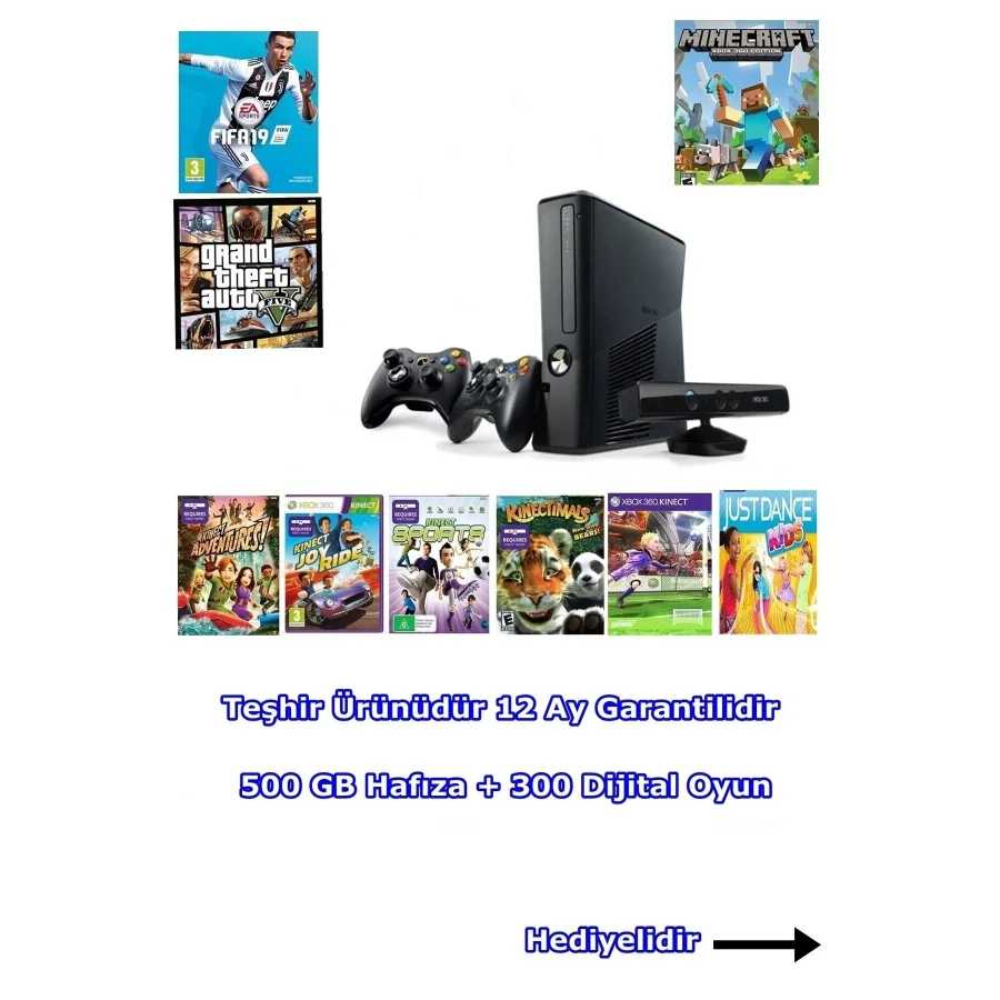 xbox 360 500 Hdd 300 Dijital Oyun 2 Kol Kinect Kamera