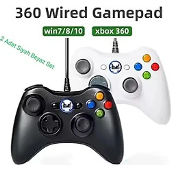 xbox 360 Uyumlu Kablolu Oyun Kolu (BİLGİSAYAR PC VE 360 SLİM UYUMLU) 2 Adet