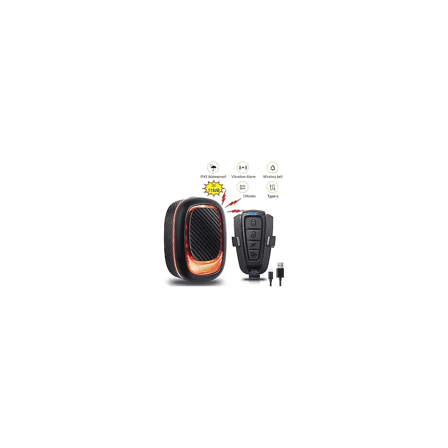 Xbyc 6161 Uzaktan Kumandalı 115 Db Su Gerçirmez Usb Şarjlı Bisiklet Alarmı+Kornası+Işığı 3in1