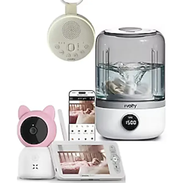 Xenon Smart Akıllı Monitörlü Bebek Kamerası ve Şarjlı Mini Çamaşır Makinesi Beyaz Gürültü Uyku Arkadaşı 3'lü Set - Pembe