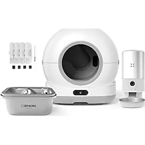 Xenon Smart Akıllı Otomatik Kedi Tuvaleti Kameralı Çelik Mama Kabı Ve Çelik Su Pınarı 4'lü Pet Ürünleri Seti - Beyaz